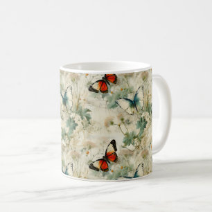 Farbige Vintage Schmetterlinge und Blume (2) Kaffeetasse