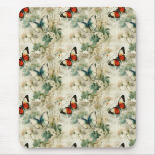 Farbige Vintage Schmetterlinge und Blume (2) Mousepad
