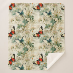 Farbige Vintage Schmetterlinge und Blume (2) Sherpadecke