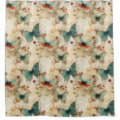 Farbige Vintage Schmetterlinge und Blume (3) Duschvorhang (Vorderseite)