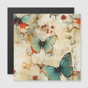 Farbige Vintage Schmetterlinge und Blume (3) Magnetkarte