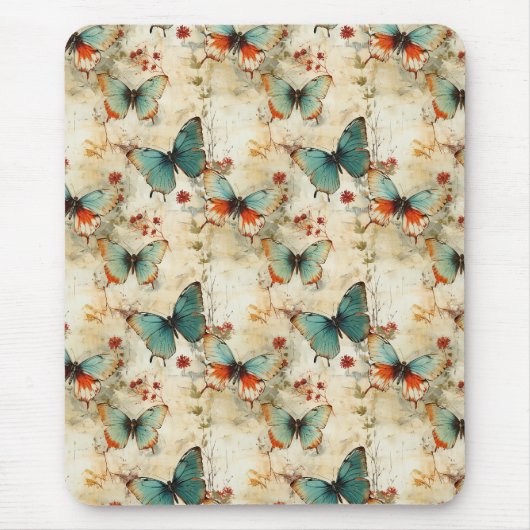 Farbige Vintage Schmetterlinge und Blume (3) Mousepad (Vorne)