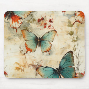 Farbige Vintage Schmetterlinge und Blume (3) Mousepad