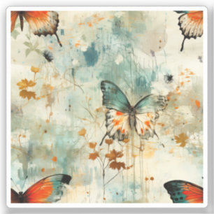 Farbige Vintage Schmetterlinge und Blume (4) Aufkleber