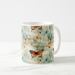 Farbige Vintage Schmetterlinge und Blume (4) Kaffeetasse