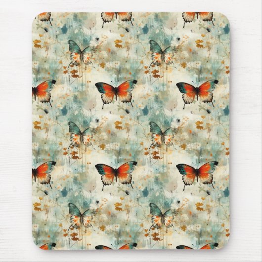 Farbige Vintage Schmetterlinge und Blume (4) Mousepad (Vorne)