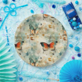 Farbige Vintage Schmetterlinge und Blume (4) Pappteller (Party)