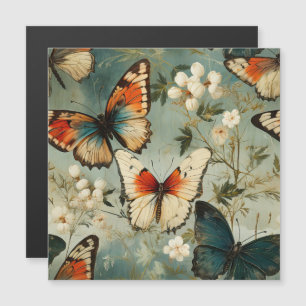Farbige Vintage Schmetterlinge und Blume (5) Magnetkarte