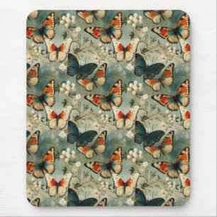 Farbige Vintage Schmetterlinge und Blume (5) Mousepad