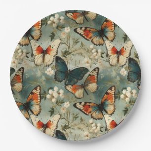 Farbige Vintage Schmetterlinge und Blume (5) Pappteller