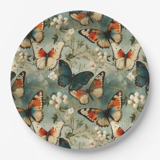 Farbige Vintage Schmetterlinge und Blume (5) Pappteller (Vorderseite)