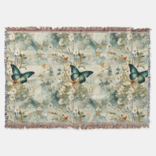 Farbige Vintage Schmetterlinge und Blume (6) Decke