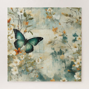 Farbige Vintage Schmetterlinge und Blume (6) Puzzle