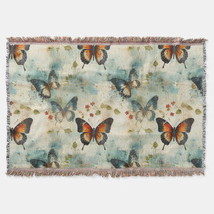 Farbige Vintage Schmetterlinge und Blume (7) Decke