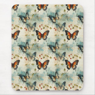 Farbige Vintage Schmetterlinge und Blume (7) Mousepad