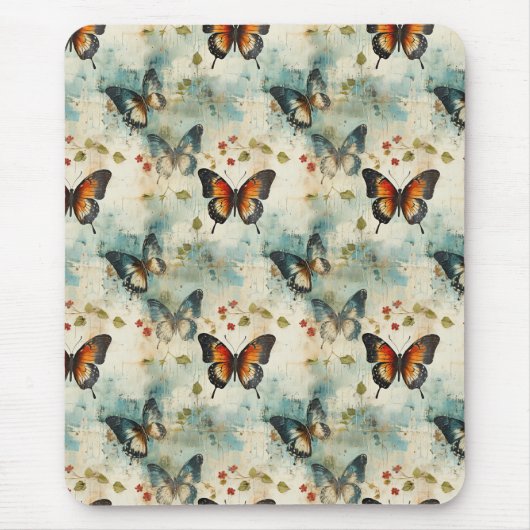 Farbige Vintage Schmetterlinge und Blume (7) Mousepad (Vorne)