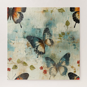 Farbige Vintage Schmetterlinge und Blume (7) Puzzle