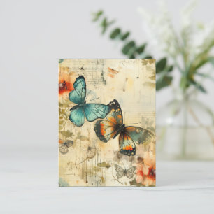Farbige Vintage Schmetterlinge und Blume (8) Postkarte