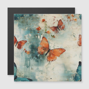 Farbige Vintage Schmetterlinge und Blume (9) Magnetkarte