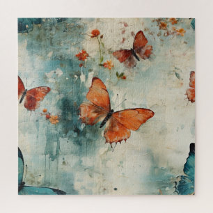 Farbige Vintage Schmetterlinge und Blume (9) Puzzle