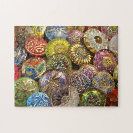 Farbige Vintage tschechische Glass-Nähknöpfe Puzzle