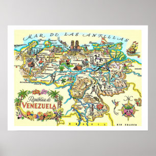 Farbige Vintage-Venezuela-Kartenprint Poster