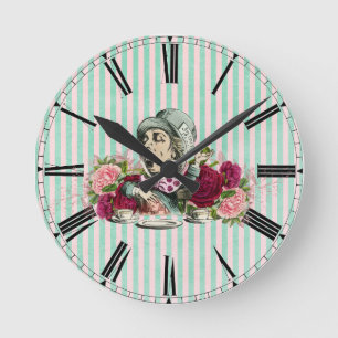 Farbige Vintage-Version des verrückten Hutmachers Runde Wanduhr