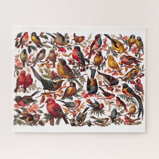 Farbige Vintage-Vogel-Collage Puzzle (Horizontal)