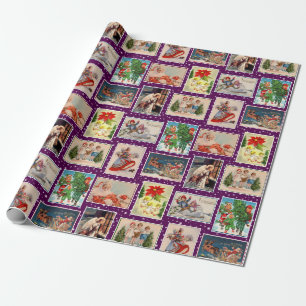 Farbige Vintage-Weihnachts-Postkarten-Verpackungsp Geschenkpapier