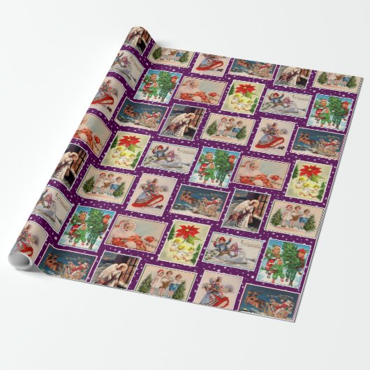 Farbige Vintage-Weihnachts-Postkarten-Verpackungsp Geschenkpapier (Ungerollt)