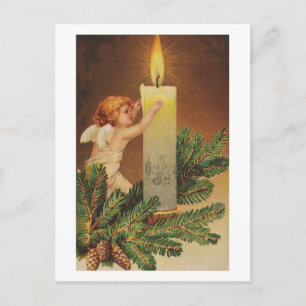 Farbige Vintage-Weihnachtsengelkarte in Weiß Feiertagspostkarte