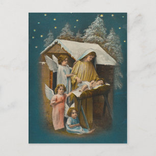 Farbige Vintage-Weihnachtskartenszene Postkarte