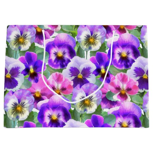 Farbige Violetten Pansy Blume Muster Große Geschenktüte (Vorderseite)