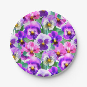 Farbige Violetten Pansy Blume Muster   Pappteller