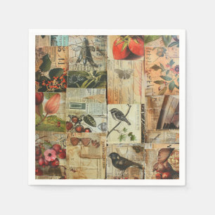 Farbige Vögel Antike Zeitung Natur Collage Serviette