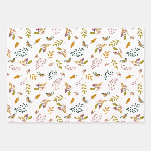 Farbige Vögel Geschenkpapier Set (Vorderseite)
