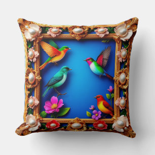 🌸 Farbige Vögel Goldenes Geschenk für die Innenei Kissen
