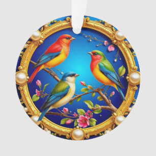 Farbige Vögel in verziertem goldenem Rahmen Ornament