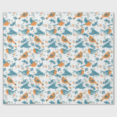 Farbige Vögel mit den Symbolen Winter und Weihnach Geschenkpapier (Flach)