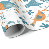 Farbige Vögel mit den Symbolen Winter und Weihnach Geschenkpapier (Rolleneckpunkt)