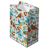 Farbige Vögel mit den Symbolen Winter und Weihnach Mittlere Geschenktüte (Vorderseite Schrägansicht)