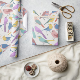 Farbige Vögel mit weißer Rückenlehne, Babydusche Geschenkpapier