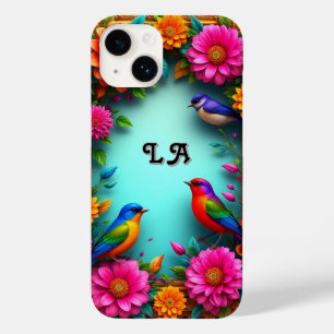Farbige Vögel sitzen zwischen lebendigen Blumen Case-Mate iPhone 14 Hülle