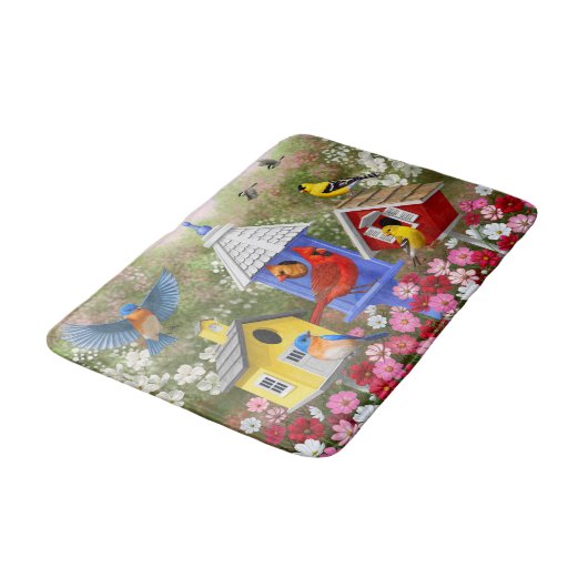 Farbige Vögel und Birthäuser Badematte (Schrägansicht)