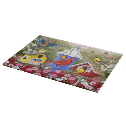 Farbige Vögel und Birthäuser Schneidebrett (Ecke)
