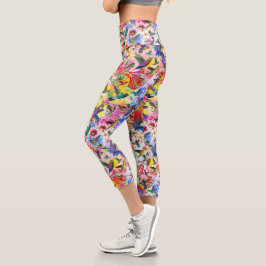 Farbige Vögel und Blume Capri Leggings