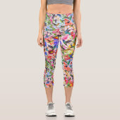 Farbige Vögel und Blume Capri Leggings (Vorderseite)