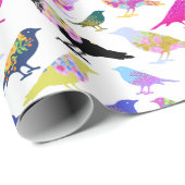 Farbige Vogelarten Blume Bouquet Chic Floral Muste Geschenkpapier (Rolleneckpunkt)