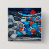 Farbige Vogelschar Roter Mond Kunst Button (Vorderseite)