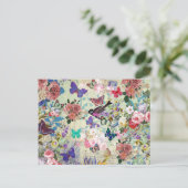 Farbige Vogelschmetterlinge Vintage Blumenmuster Postkarte (Stehend Vorderseite)